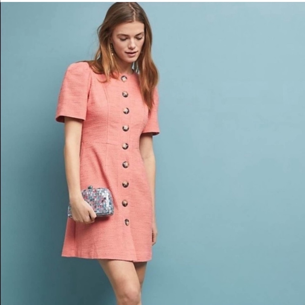 Gal Meets Glam Collection Pink Kathleen Salmon Boucle Rare Cocktail Dress